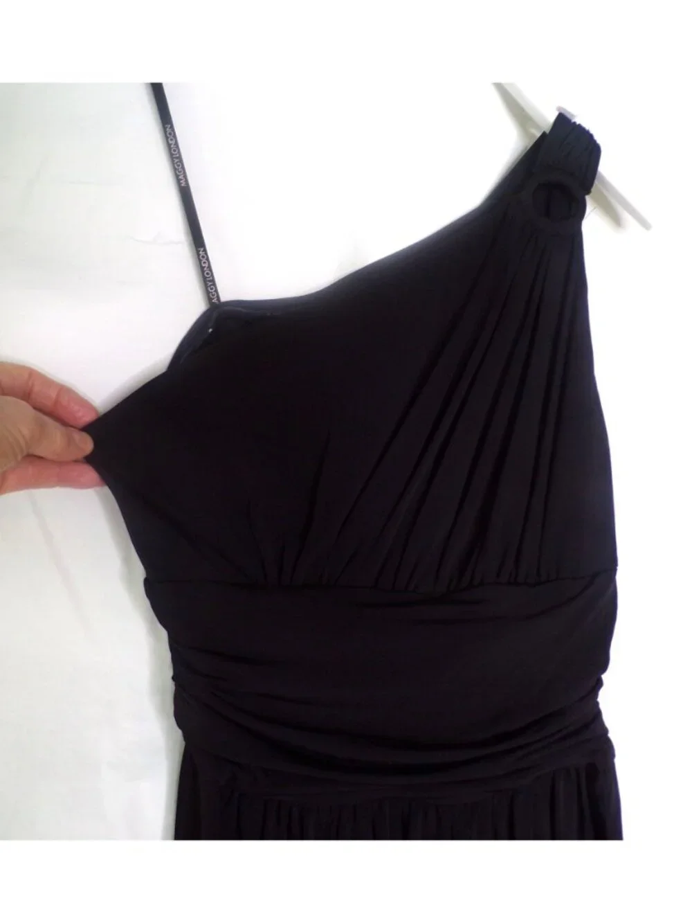 🆕 MAGGY LONDON One Shoulder Stretch Jersey Dress Black 4 - Picture 4 of 8
